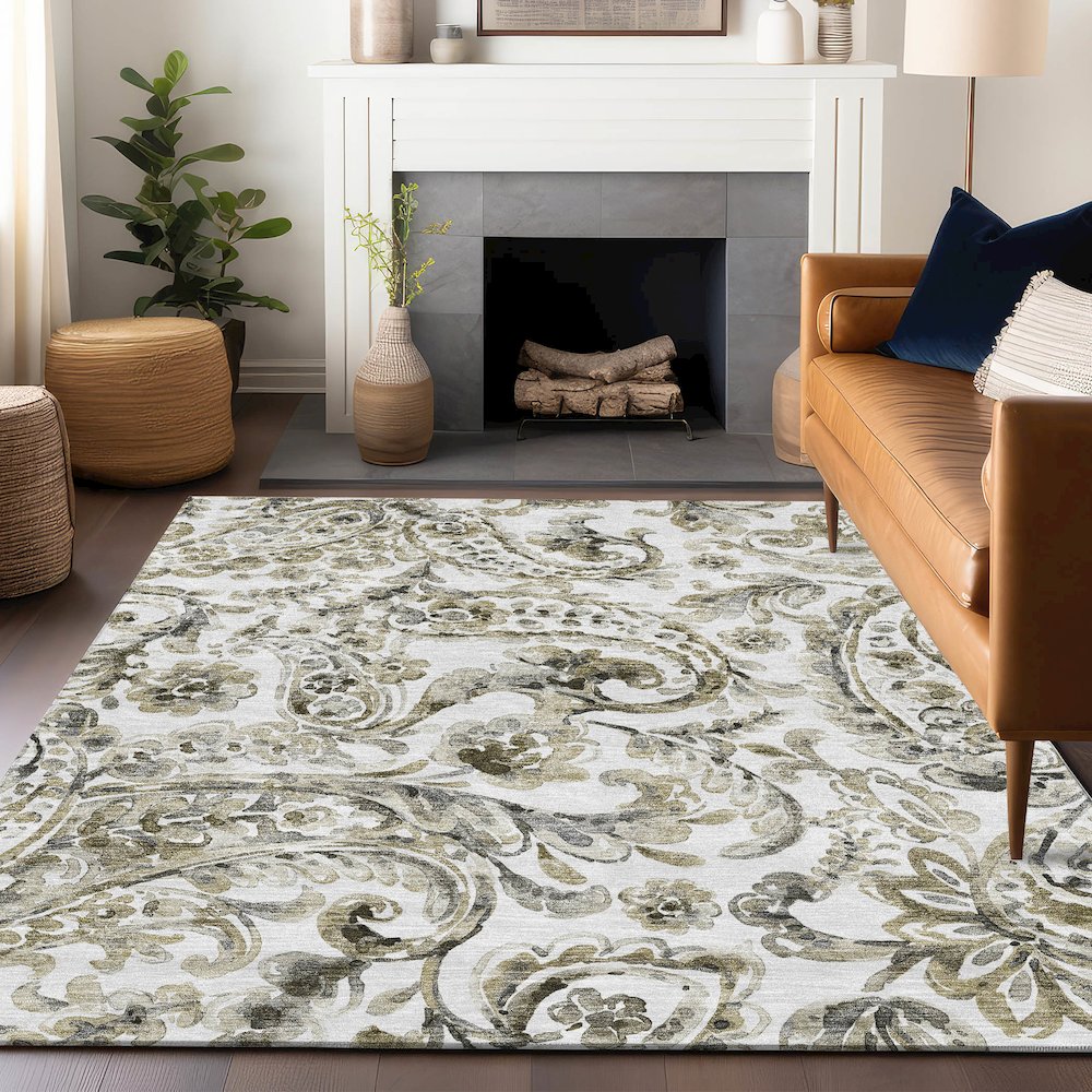 Premium Machine Washable Mayfield AMF835 Brown 9' x 12' Rug. Picture 6