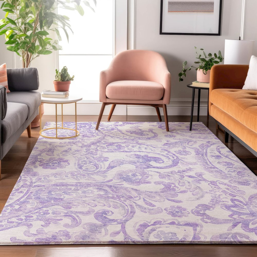 Premium Machine Washable Mayfield AMF835 Lavender 9' x 12' Rug. Picture 5