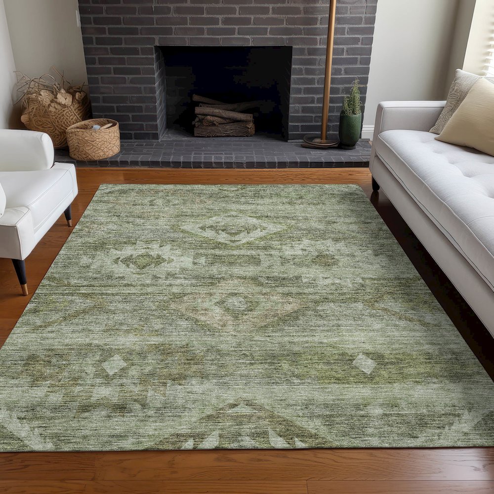 Premium Machine Washable Mayfield AMF837 Olive 9' x 12' Rug. Picture 5