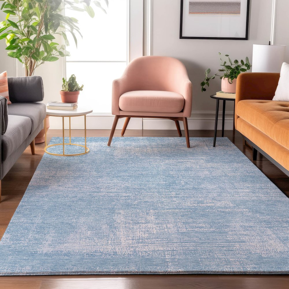 Premium Machine Washable Mayfield AMF839 Blue 9' x 12' Rug. Picture 5