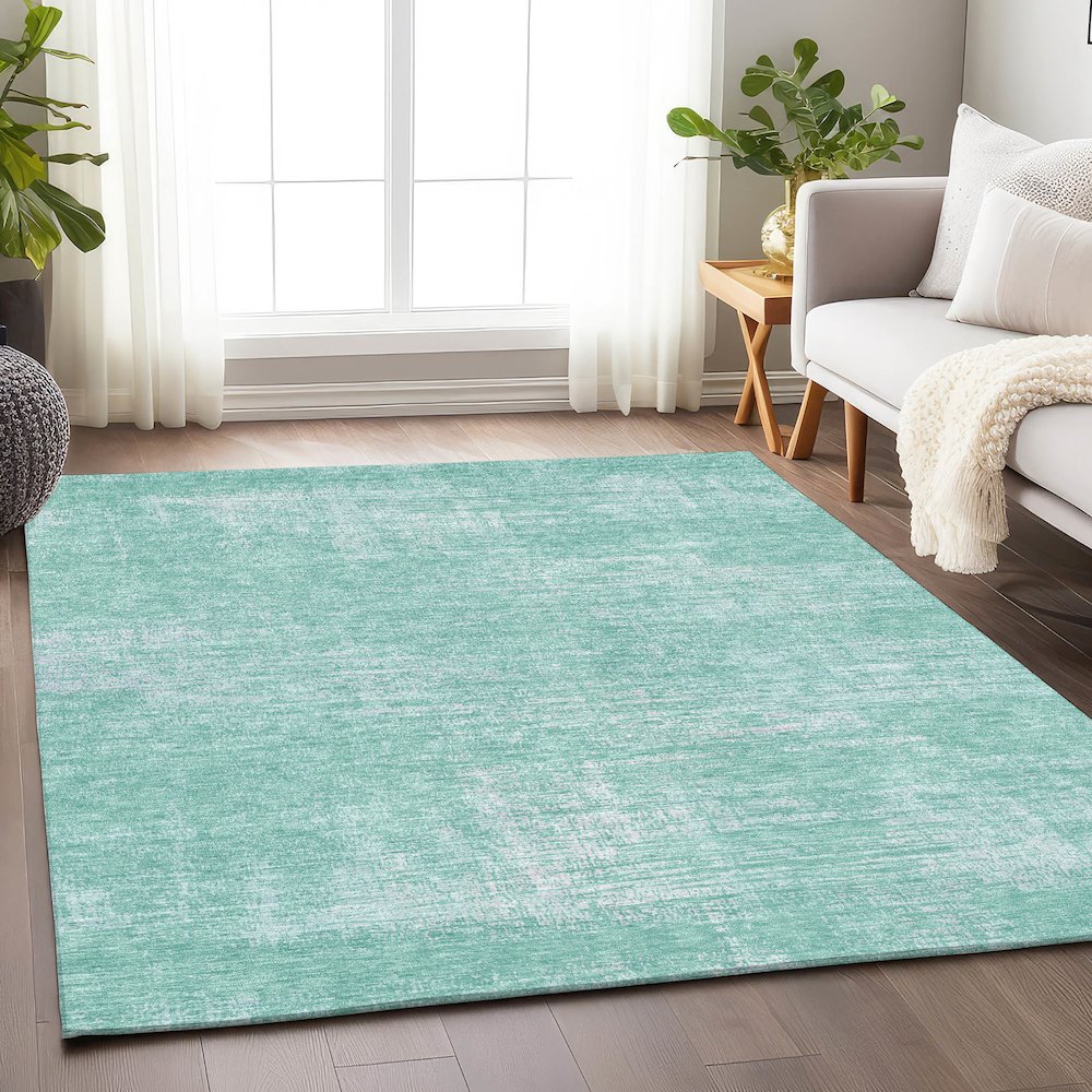 Premium Machine Washable Mayfield AMF839 Turquoise 9' x 12' Rug. Picture 6
