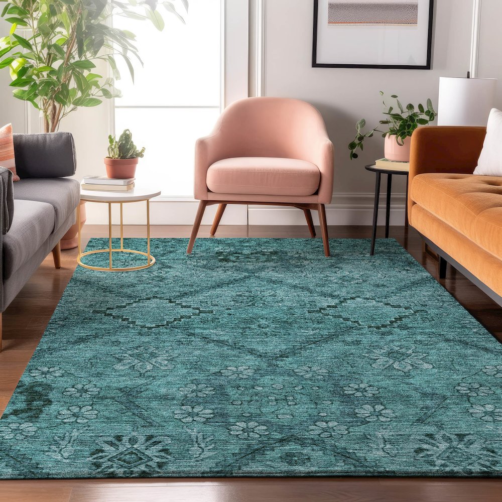 Premium Machine Washable Mayfield AMF842 Teal 9' x 12' Rug. Picture 5