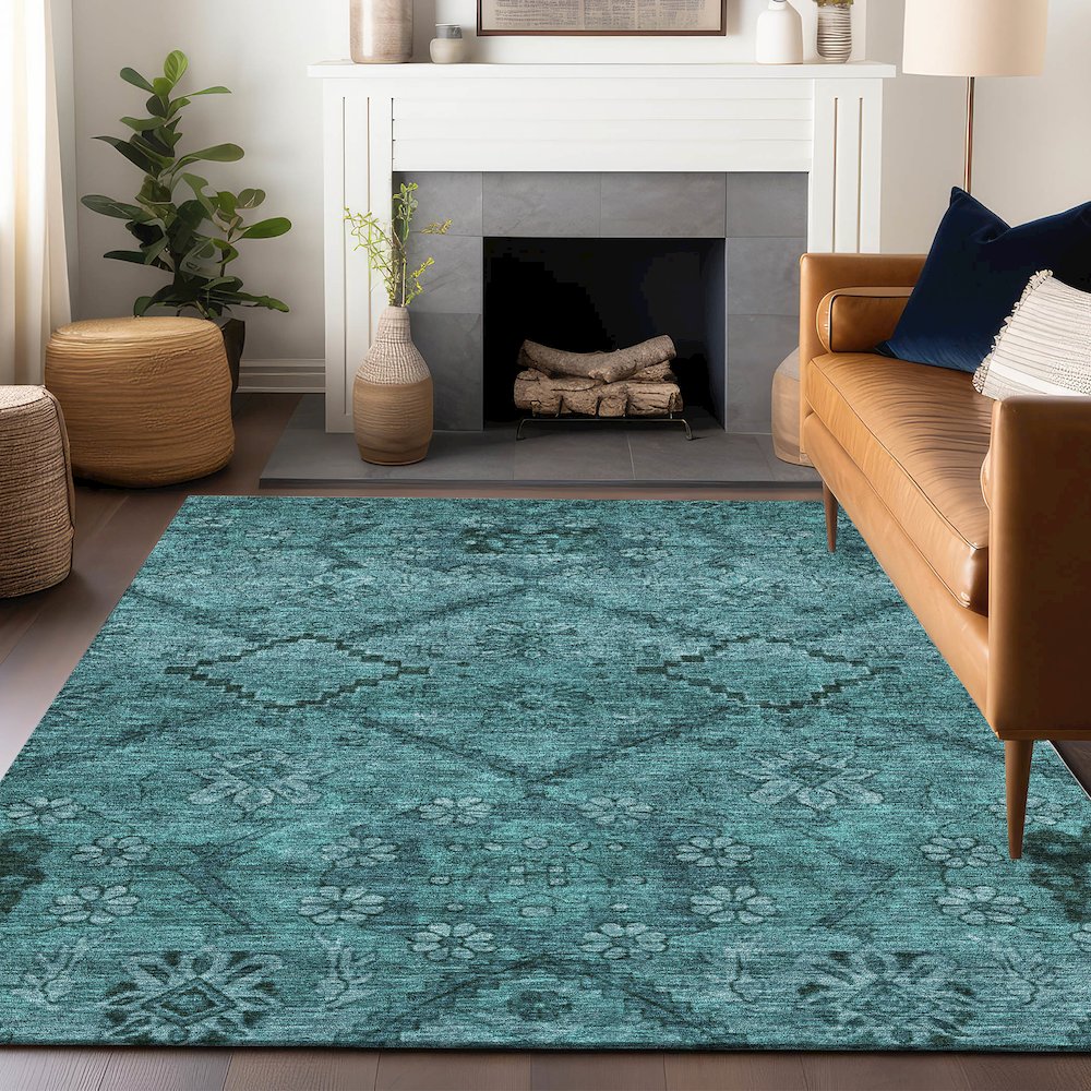 Premium Machine Washable Mayfield AMF842 Teal 9' x 12' Rug. Picture 6