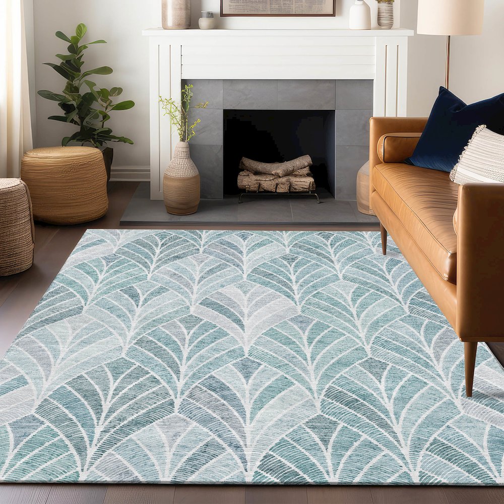 Premium Machine Washable Mayfield AMF851 Aqua 9' x 12' Rug. Picture 6