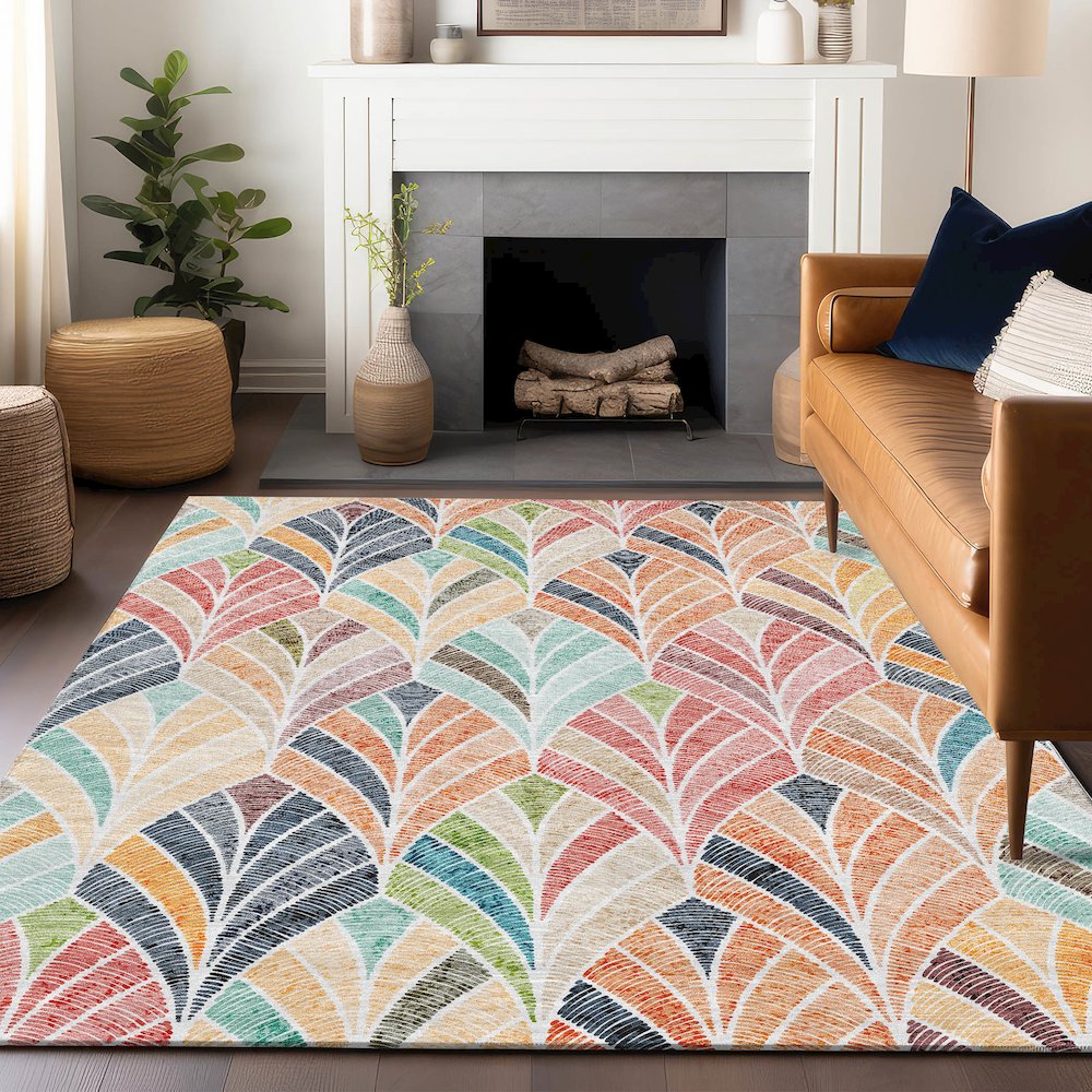 Premium Machine Washable Mayfield AMF851 Orange 9' x 12' Rug. Picture 6