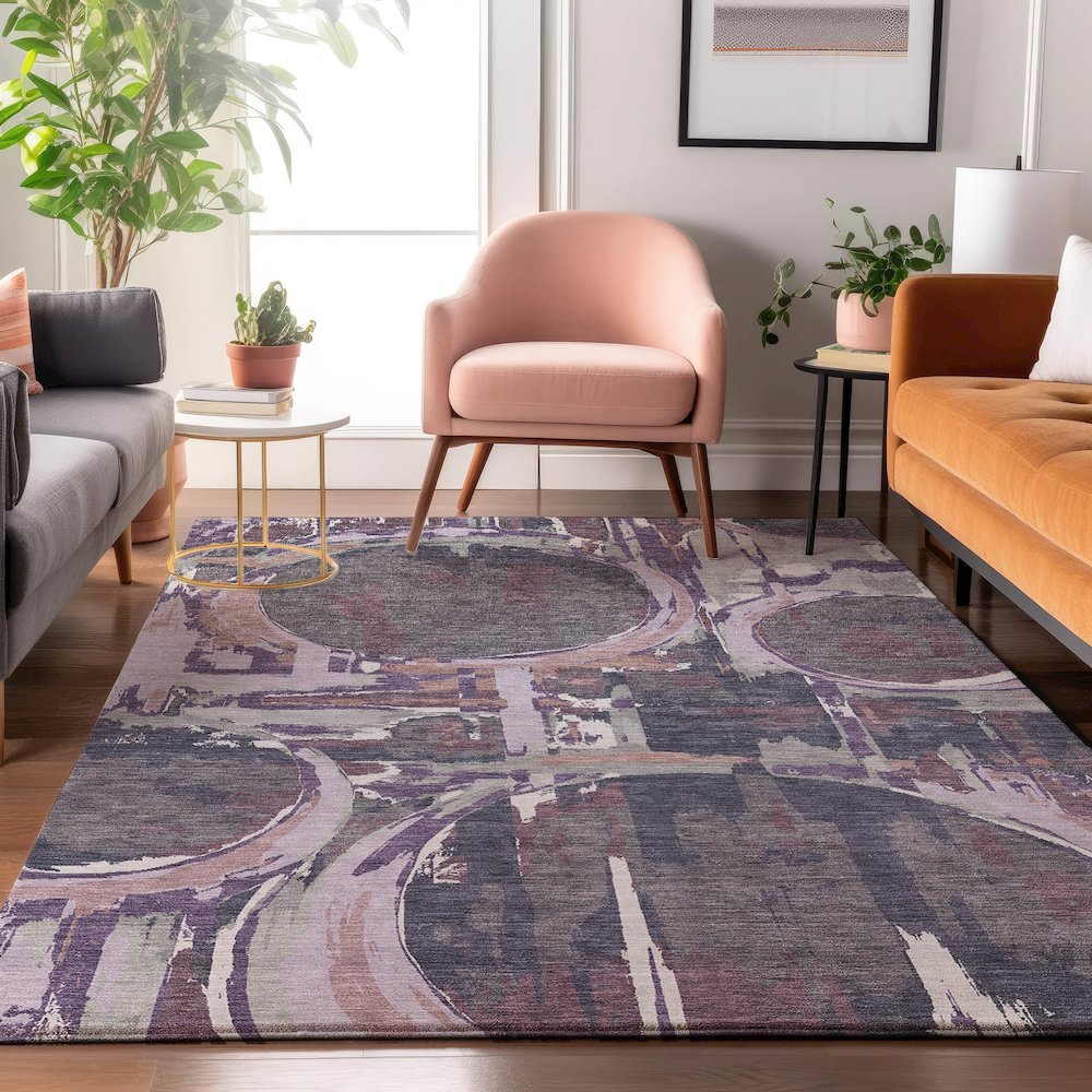 Premium Machine Washable Mayfield AMF855 Purple 9' x 12' Rug. Picture 5