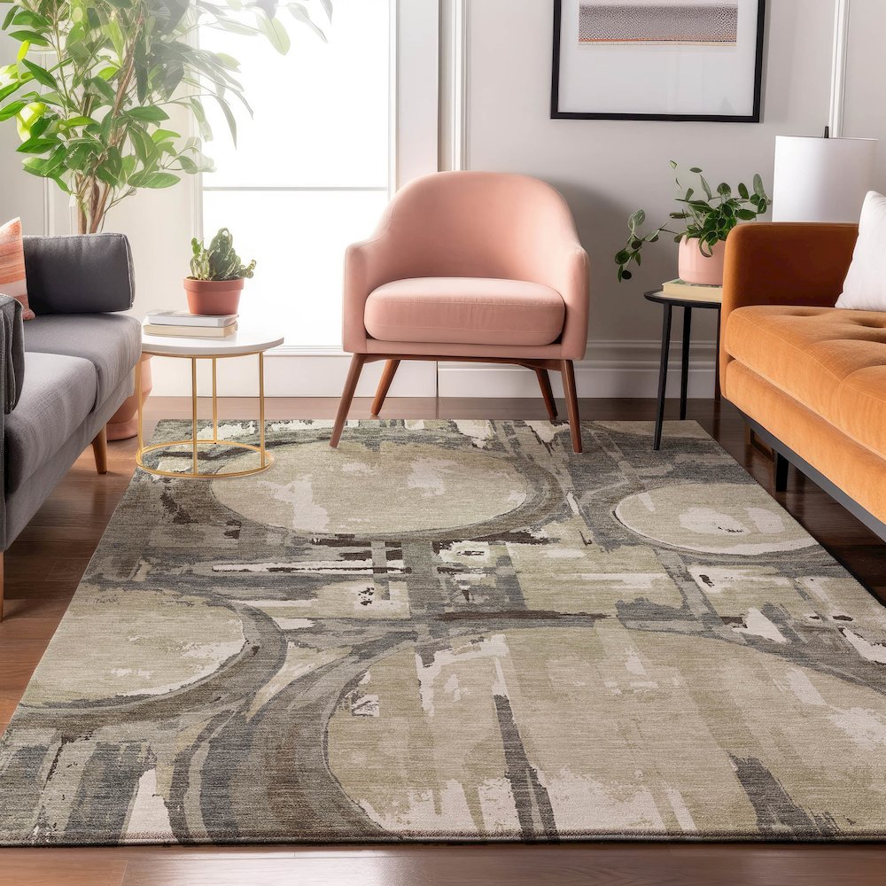 Premium Machine Washable Mayfield AMF855 Tan 9' x 12' Rug. Picture 5
