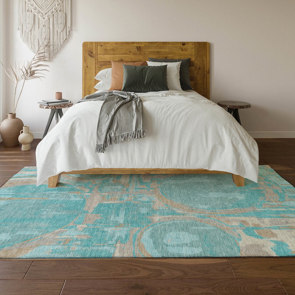Premium Machine Washable Mayfield AMF855 Teal 9' x 12' Rug. Picture 6