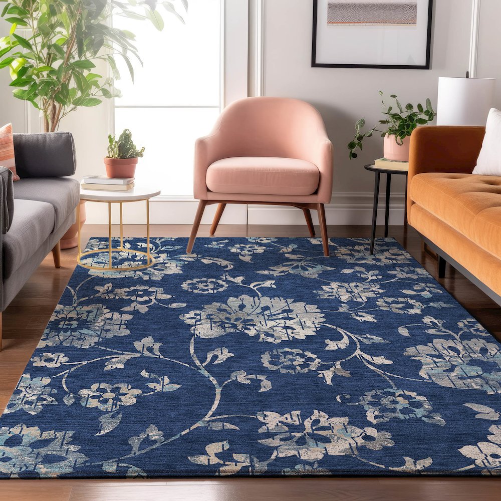 Premium Machine Washable Mayfield AMF856 Navy 9' x 12' Rug. Picture 5