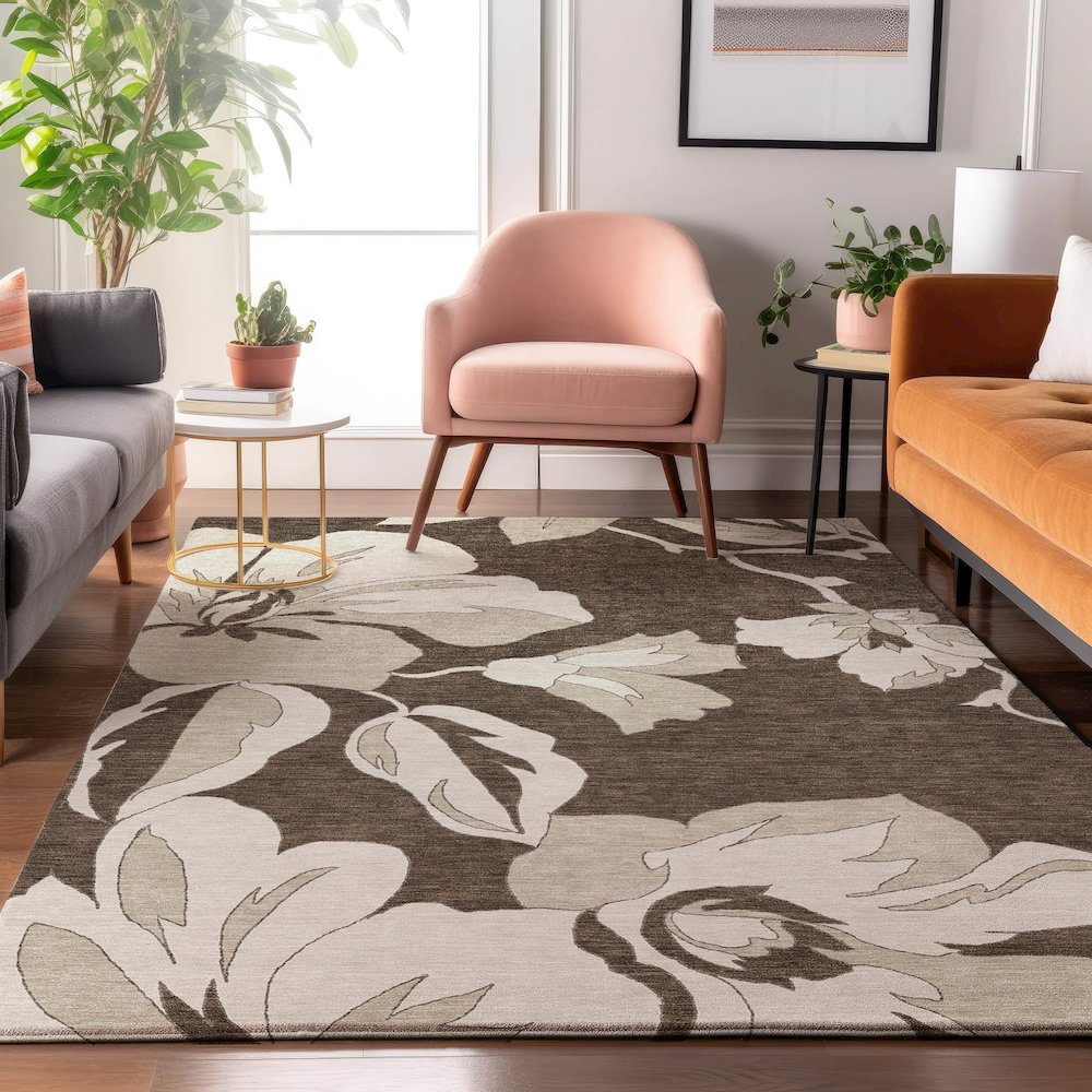 Premium Machine Washable Mayfield AMF857 Brown 9' x 12' Rug. Picture 5