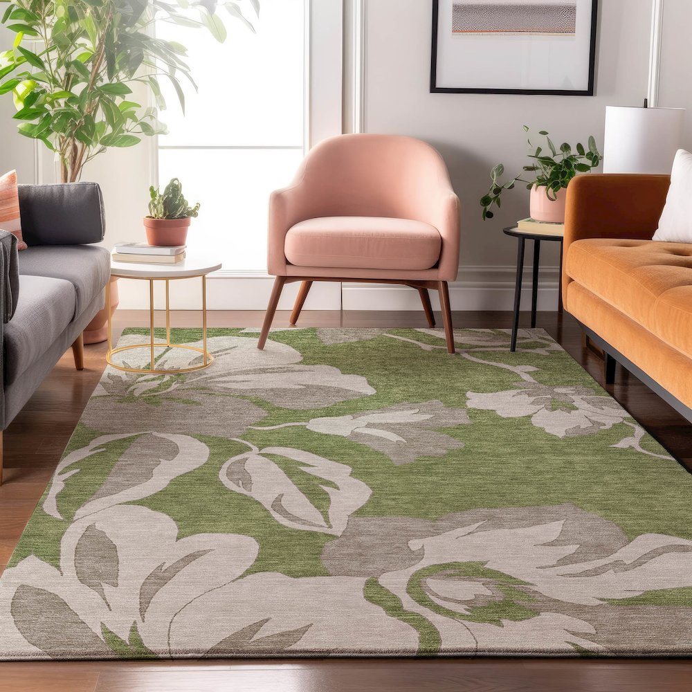 Premium Machine Washable Mayfield AMF857 Olive 9' x 12' Rug. Picture 5