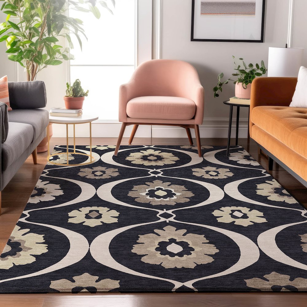 Premium Machine Washable Mayfield AMF858 Black 9' x 12' Rug. Picture 5