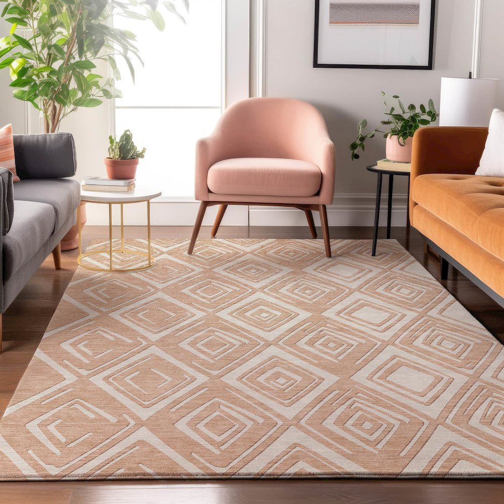 Premium Machine Washable Mayfield AMF862 Peach 9' x 12' Rug. Picture 5