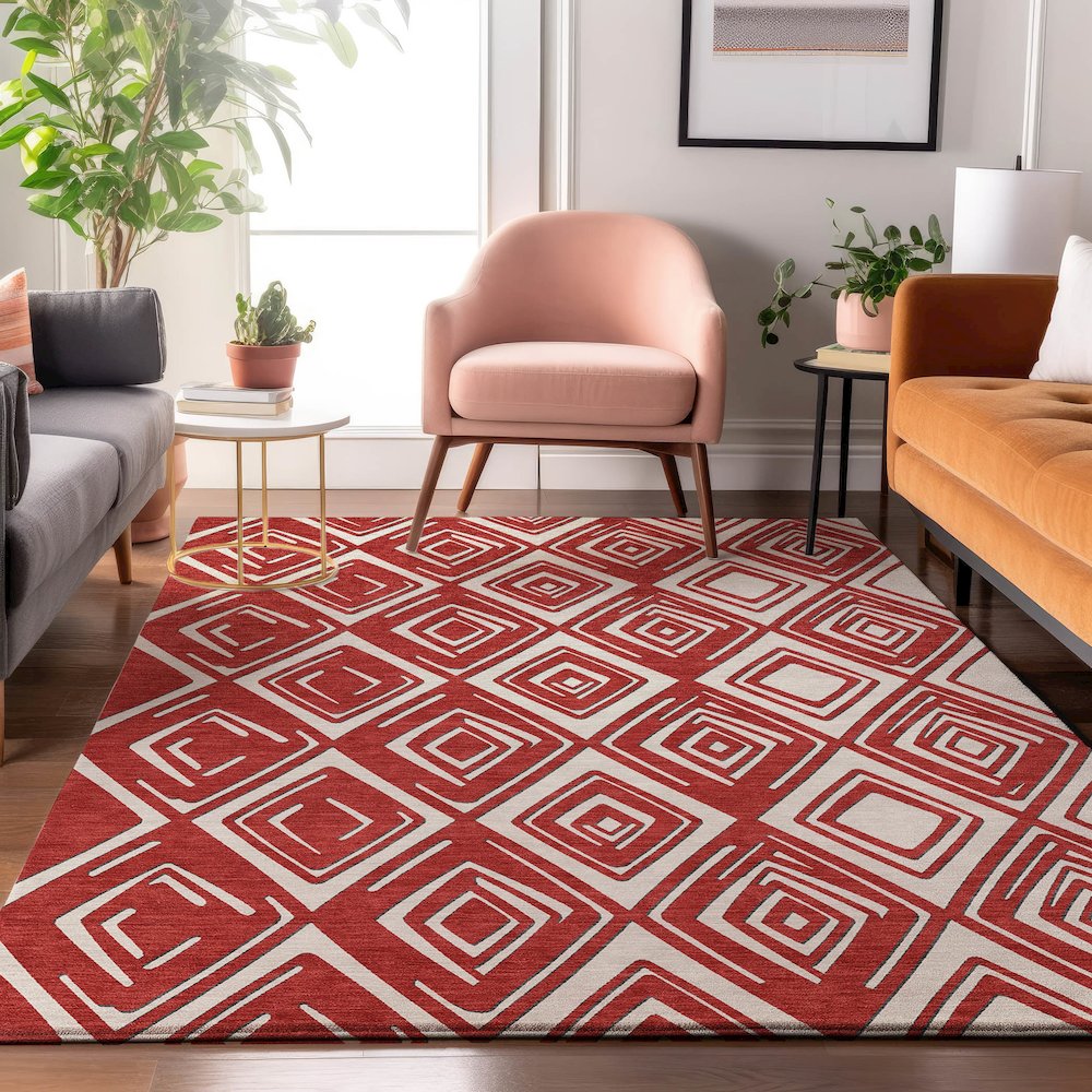 Premium Machine Washable Mayfield AMF862 Red 9' x 12' Rug. Picture 5