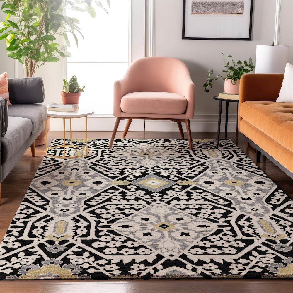 Premium Machine Washable Mayfield AMF863 Black 9' x 12' Rug. Picture 5