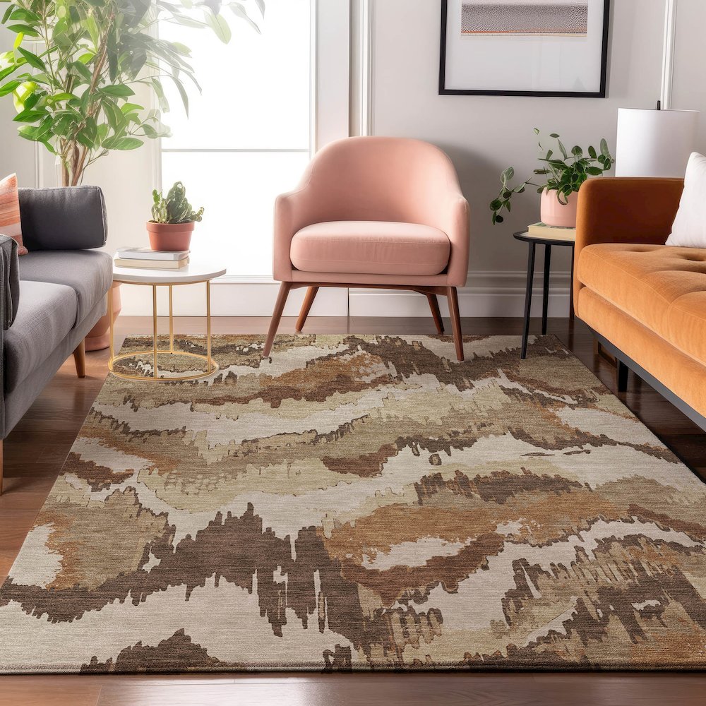 Premium Machine Washable Mayfield AMF865 Chocolate 9' x 12' Rug. Picture 5