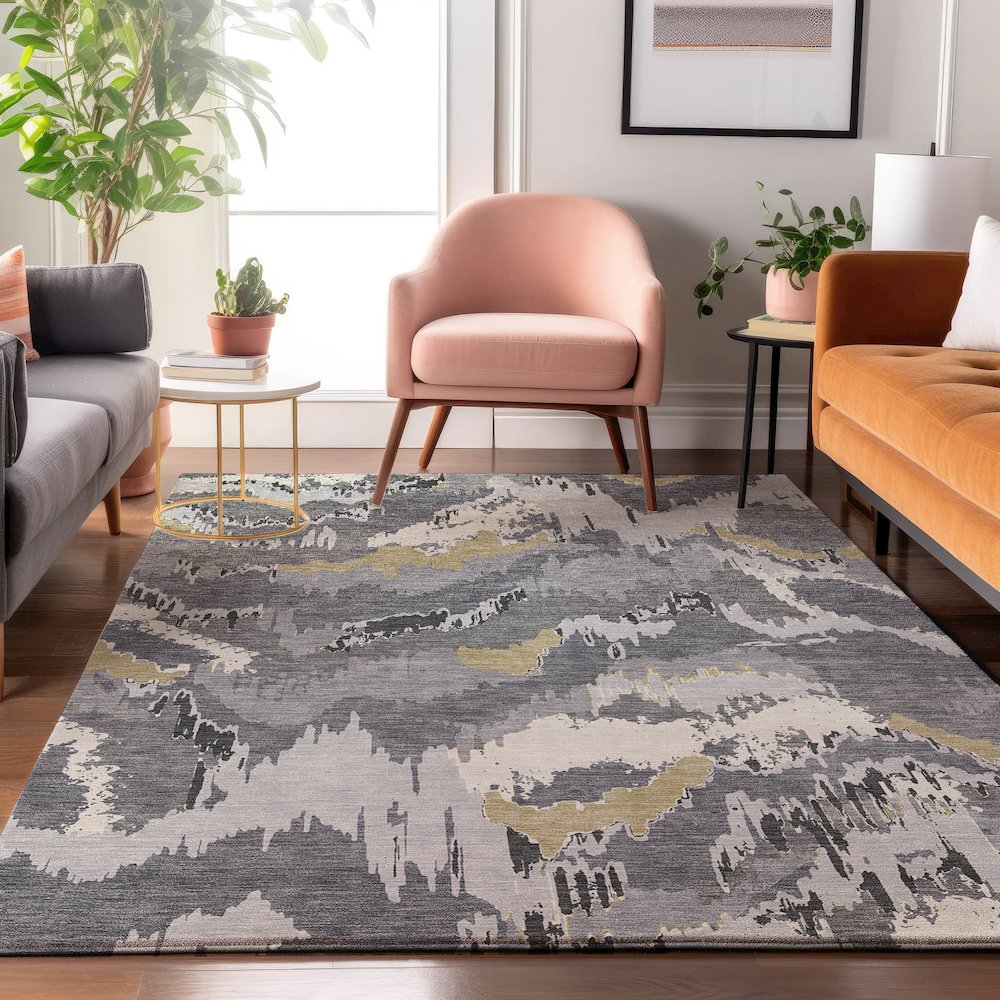 Premium Machine Washable Mayfield AMF865 Gray 9' x 12' Rug. Picture 5