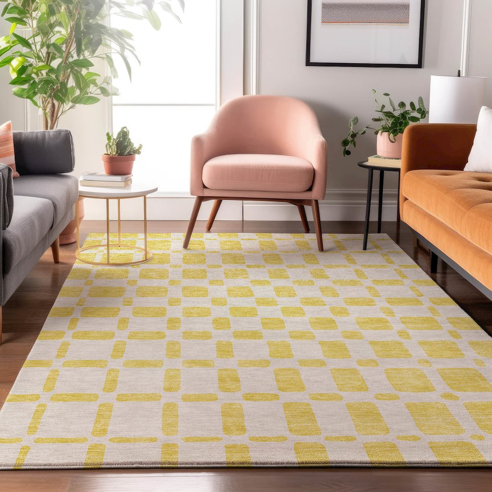 Premium Machine Washable Mayfield AMF871 Yellow 9' x 12' Rug. Picture 5