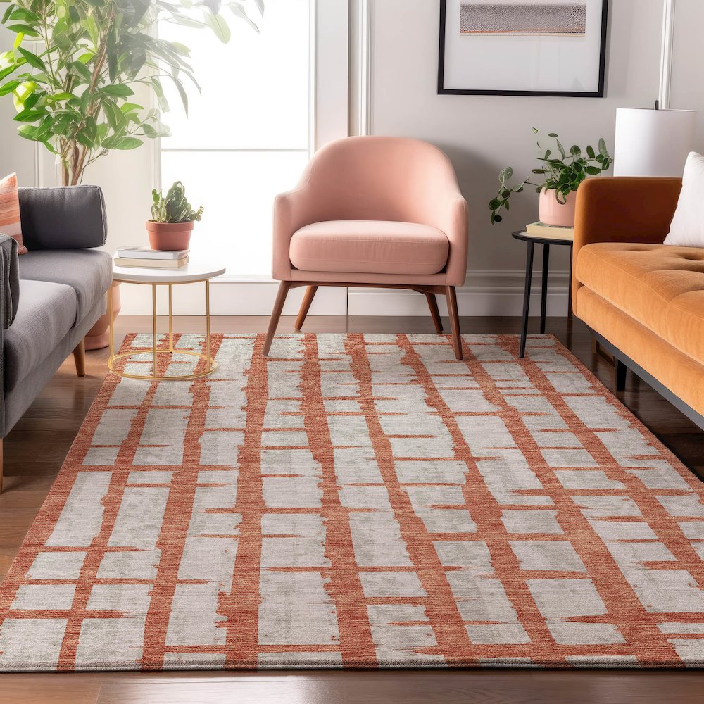 Premium Machine Washable Mayfield AMF872 Coral 9' x 12' Rug. Picture 5