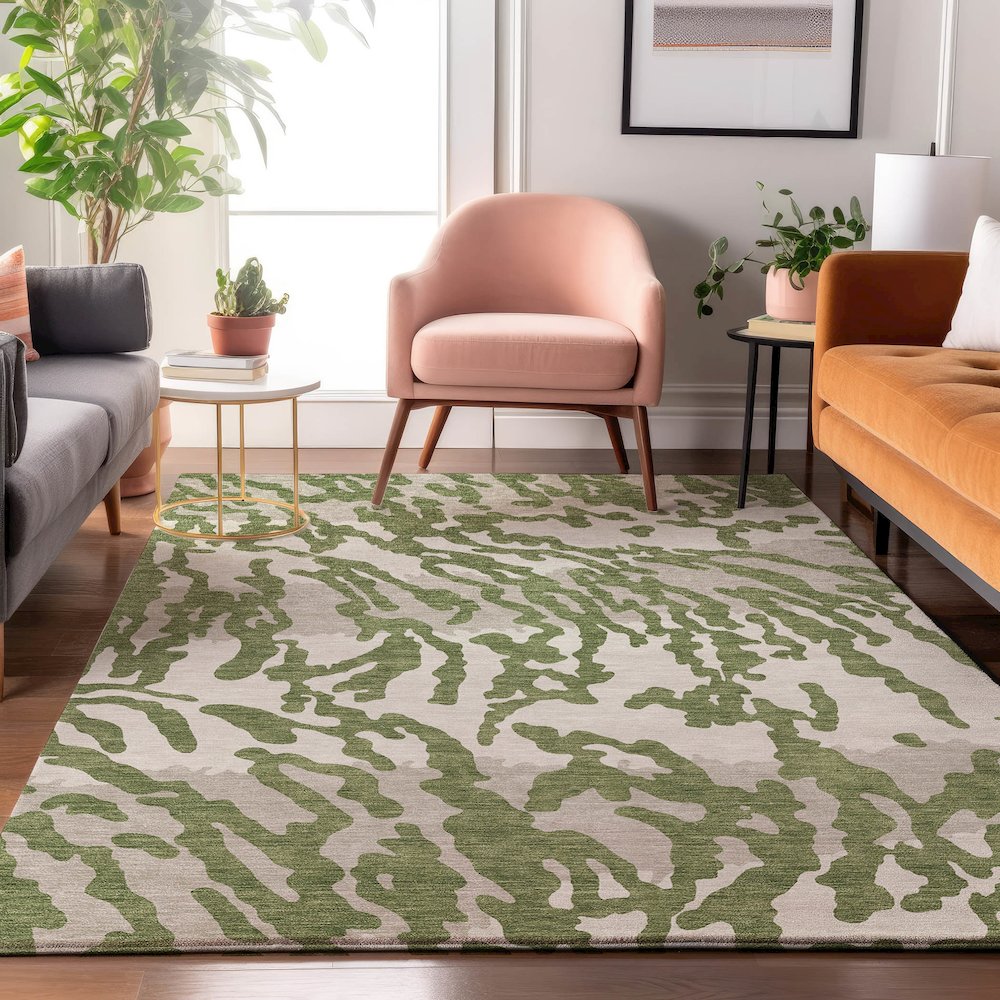 Premium Machine Washable Mayfield AMF873 Green 9' x 12' Rug. Picture 5