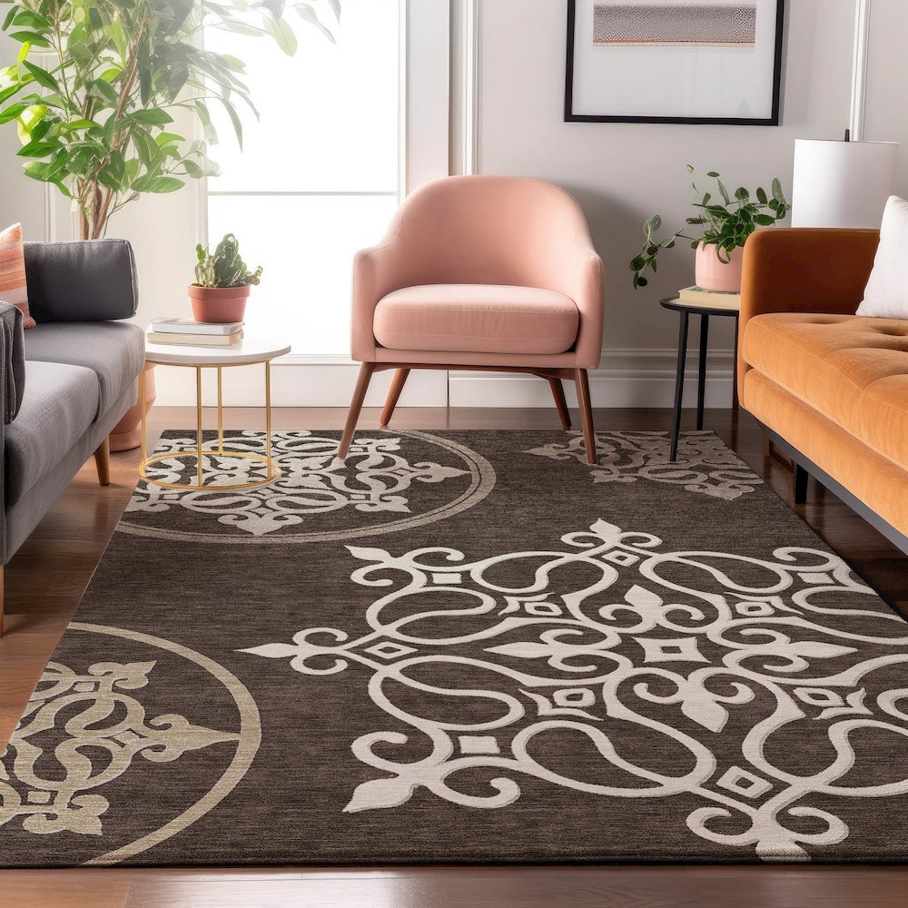 Premium Machine Washable Mayfield AMF874 Chocolate 9' x 12' Rug. Picture 5