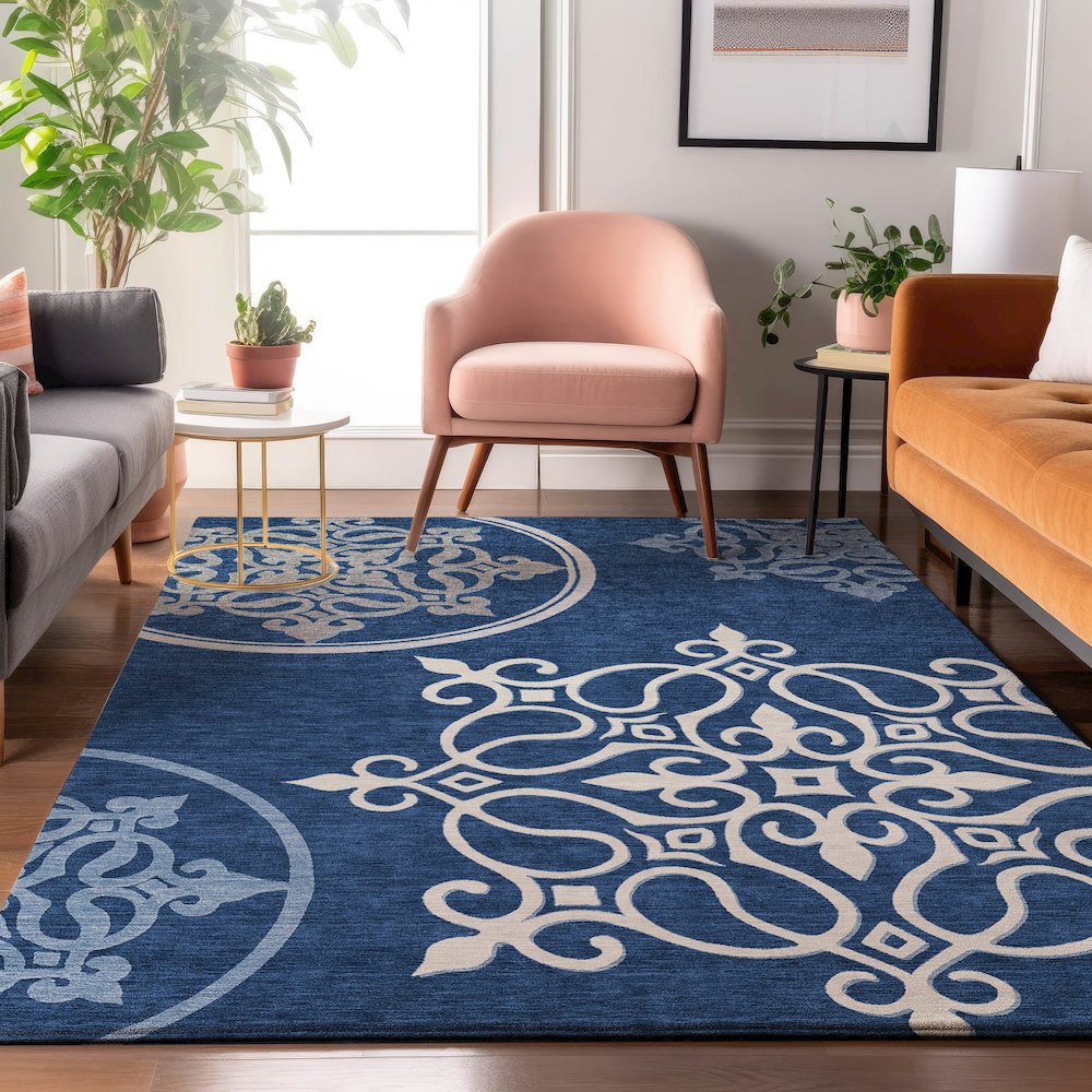 Premium Machine Washable Mayfield AMF874 Navy 9' x 12' Rug. Picture 5