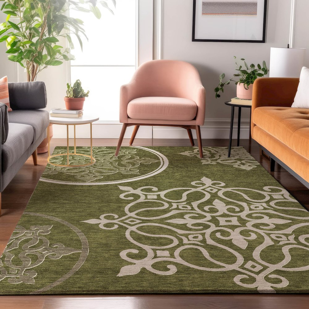 Premium Machine Washable Mayfield AMF874 Olive 9' x 12' Rug. Picture 5
