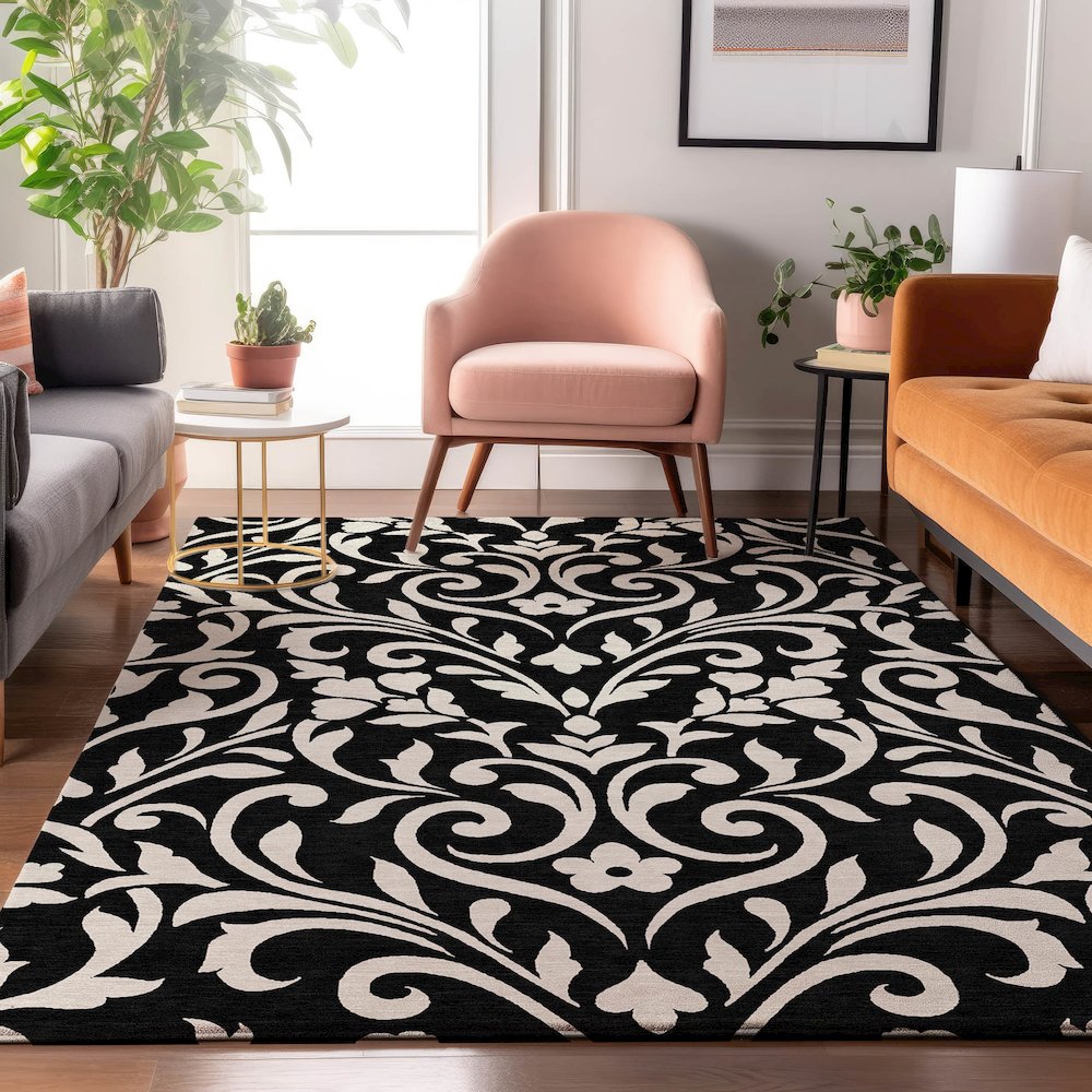 Premium Machine Washable Mayfield AMF875 Black 9' x 12' Rug. Picture 5