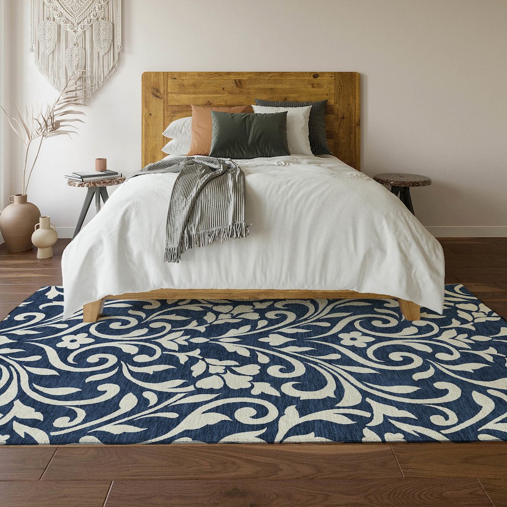 Premium Machine Washable Mayfield AMF875 Navy 9' x 12' Rug. Picture 6