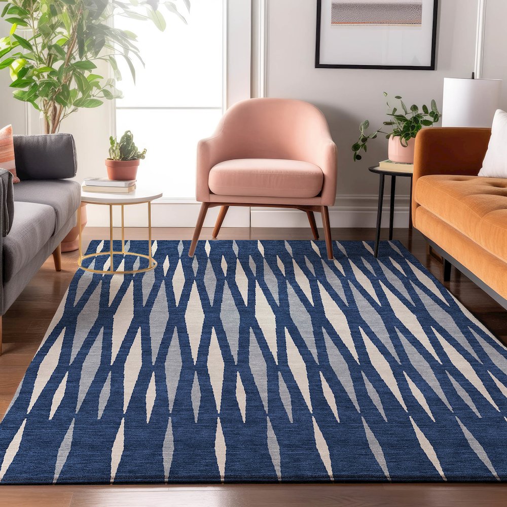 Premium Machine Washable Mayfield AMF881 Navy 9' x 12' Rug. Picture 5