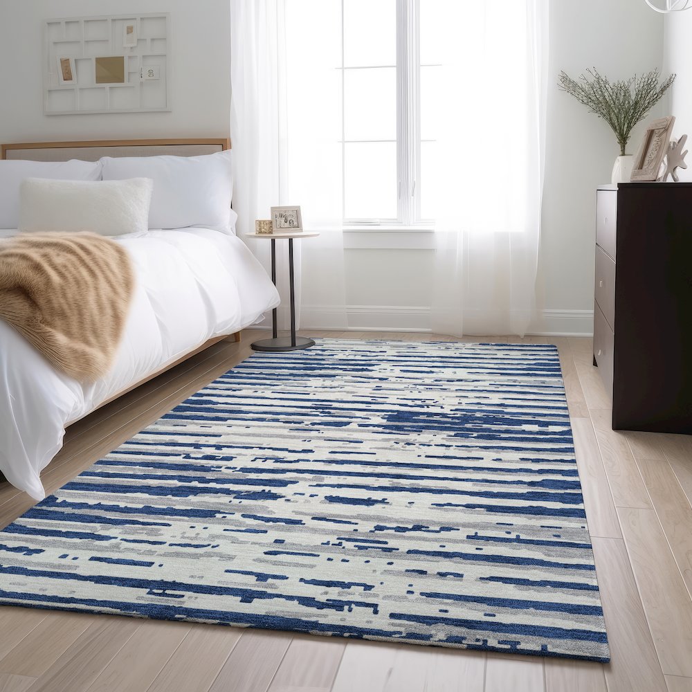 Premium Machine Washable Mayfield AMF888 Navy 9' x 12' Rug. Picture 5