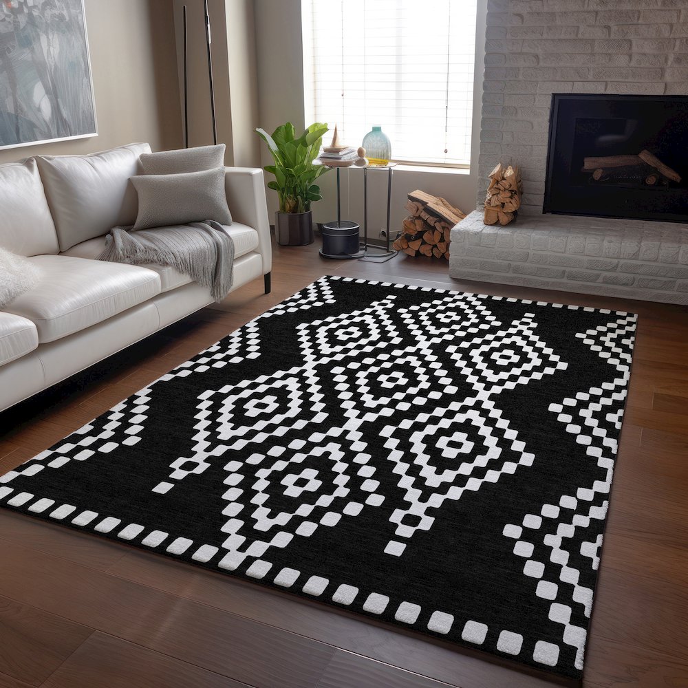 Premium Machine Washable Mayfield AMF891 Black 9' x 12' Rug. Picture 6