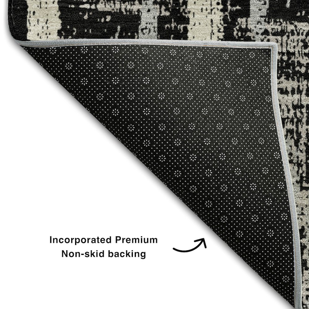 Premium Machine Washable Mayfield AMF892 Black 5' x 7'6" Rug. Picture 2