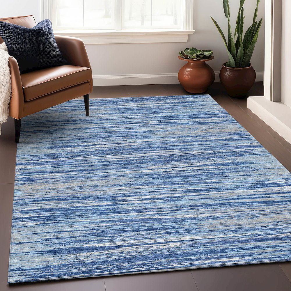 Premium Machine Washable Mayfield AMF896 Blue 9' x 12' Rug. Picture 5