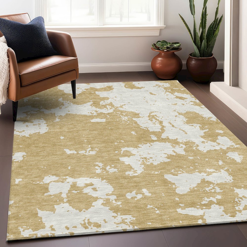 Premium Machine Washable Mayfield AMF897 Gold 9' x 12' Rug. Picture 5