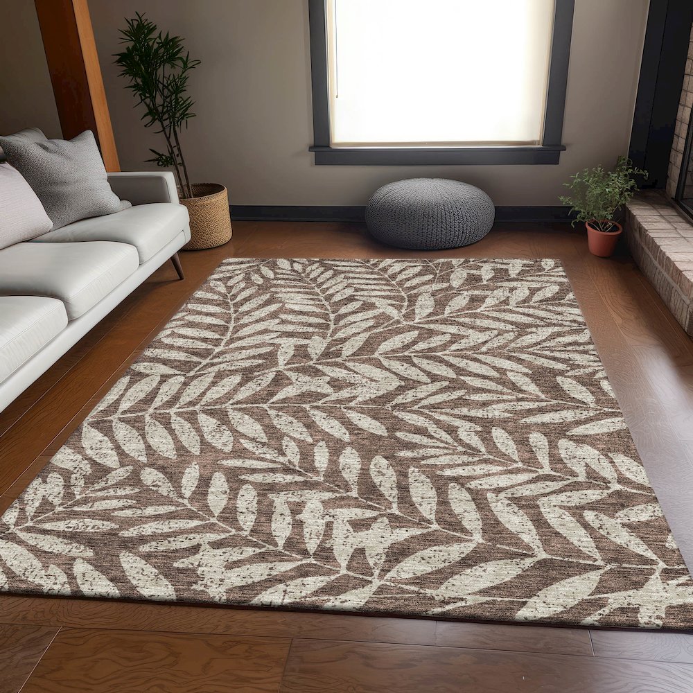 Premium Machine Washable Mayfield AMF899 Brown 9' x 12' Rug. Picture 6
