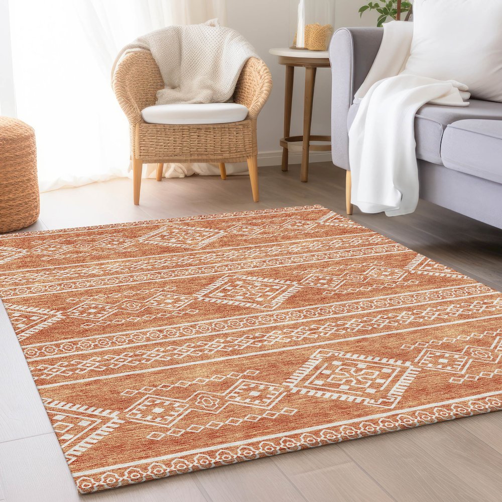 Premium Machine Washable Mayfield AMF901 Copper 9' x 12' Rug. Picture 5