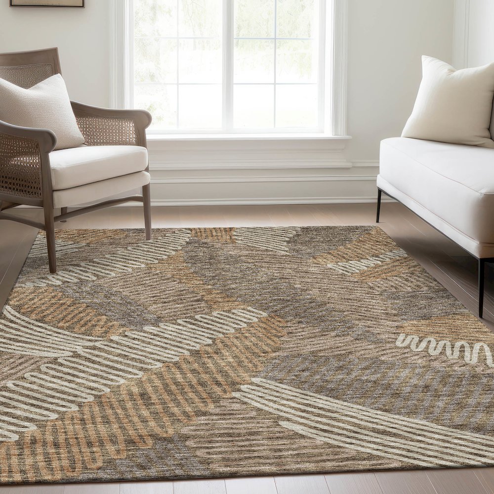 Premium Machine Washable Mayfield AMF904 Brown 9' x 12' Rug. Picture 6
