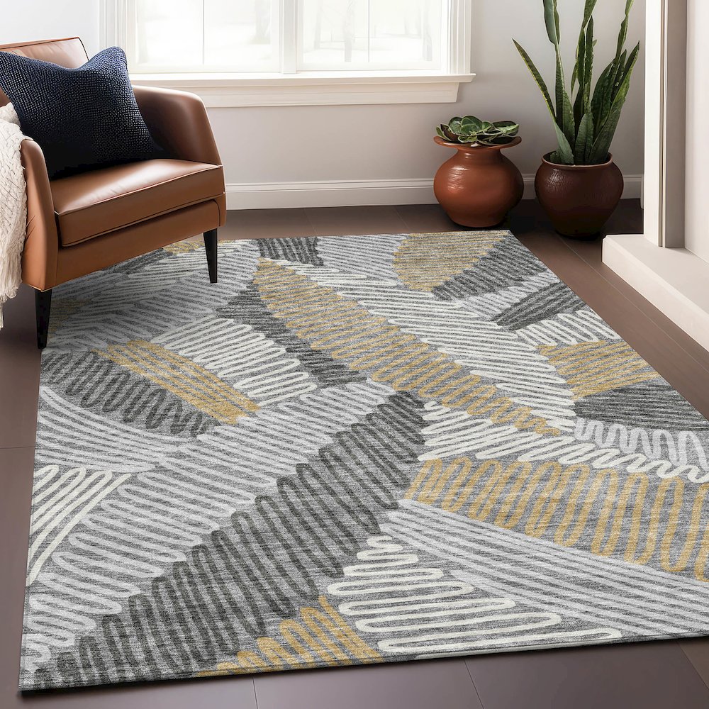 Premium Machine Washable Mayfield AMF904 Gray 9' x 12' Rug. Picture 5