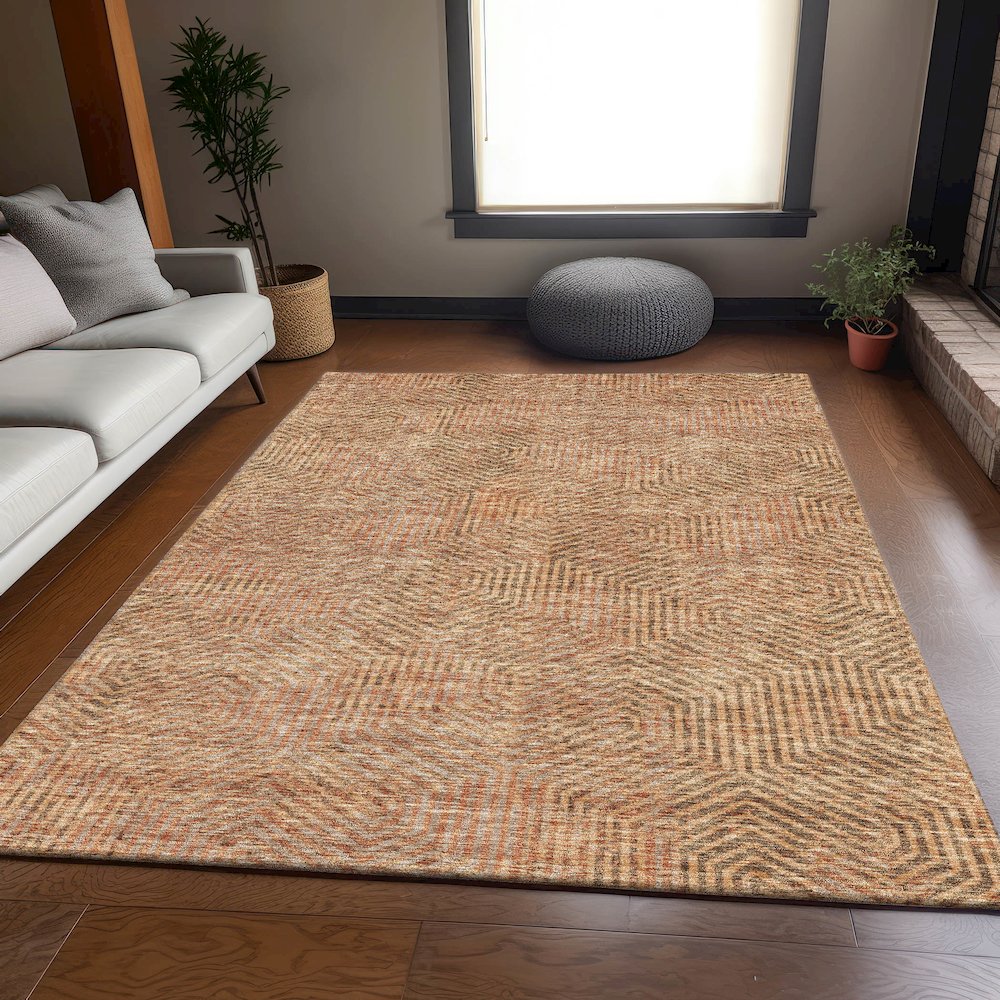Premium Machine Washable Mayfield AMF912 Copper 9' x 12' Rug. Picture 6