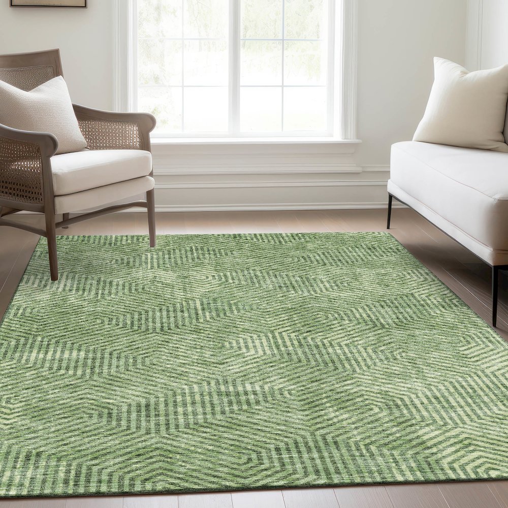 Premium Machine Washable Mayfield AMF912 Green 9' x 12' Rug. Picture 6