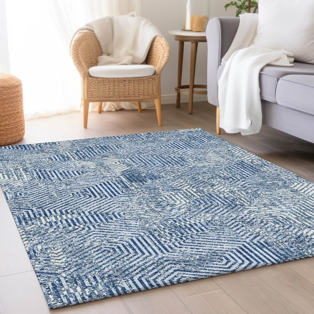 Premium Machine Washable Mayfield AMF912 Navy 9' x 12' Rug. Picture 5