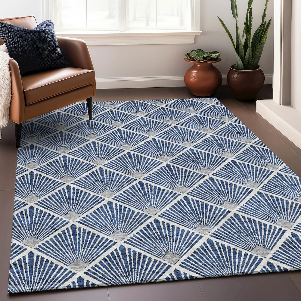 Premium Machine Washable Mayfield AMF914 Navy 9' x 12' Rug. Picture 5