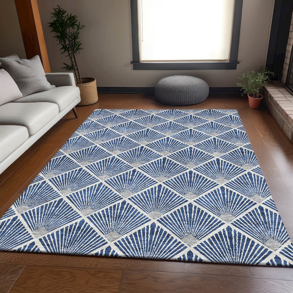 Premium Machine Washable Mayfield AMF914 Navy 9' x 12' Rug. Picture 6