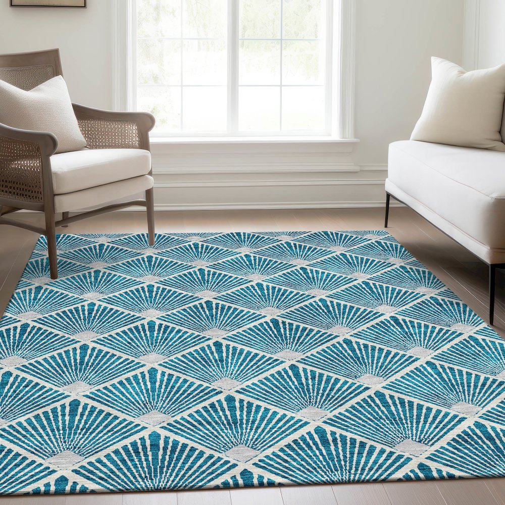 Premium Machine Washable Mayfield AMF914 Teal 9' x 12' Rug. Picture 6