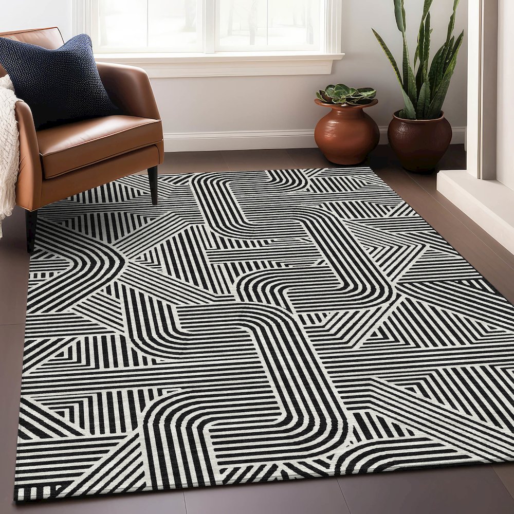 Premium Machine Washable Mayfield AMF917 Black 9' x 12' Rug. Picture 5