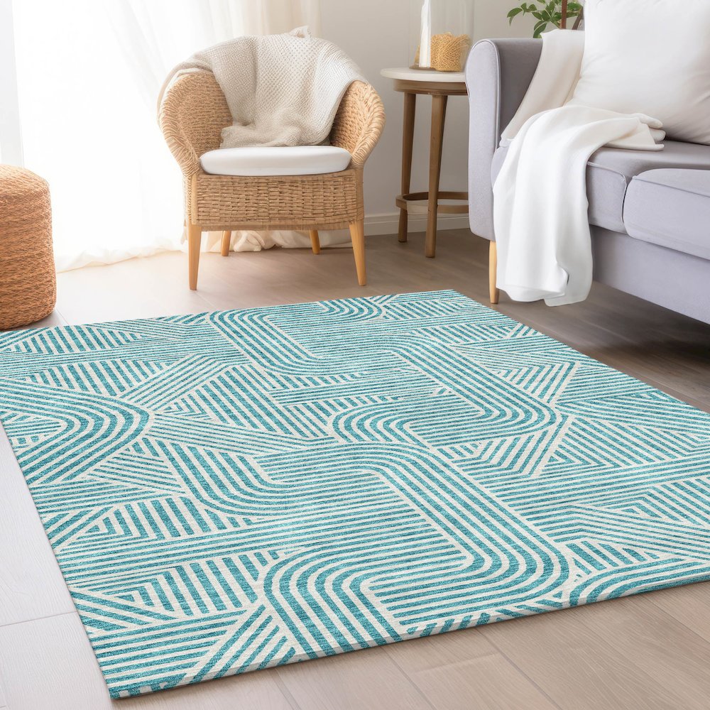 Premium Machine Washable Mayfield AMF917 Teal 9' x 12' Rug. Picture 5