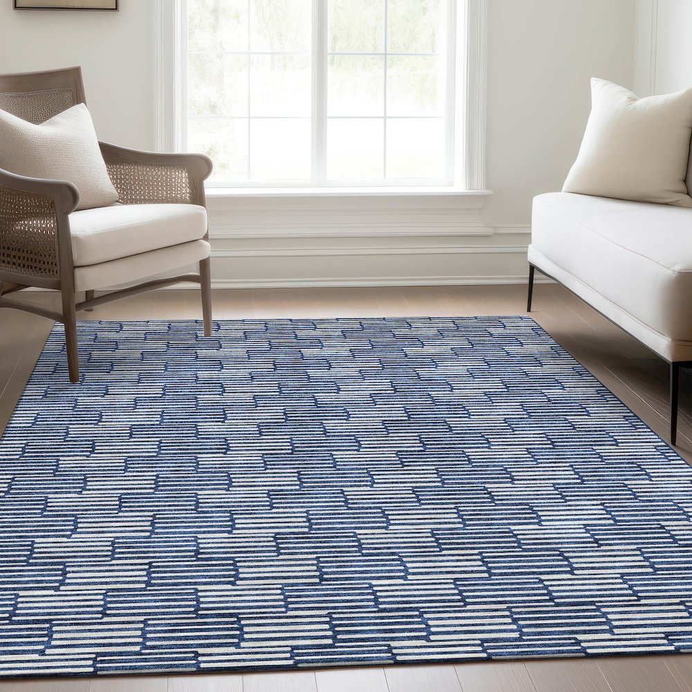 Premium Machine Washable Mayfield AMF918 Navy 9' x 12' Rug. Picture 6