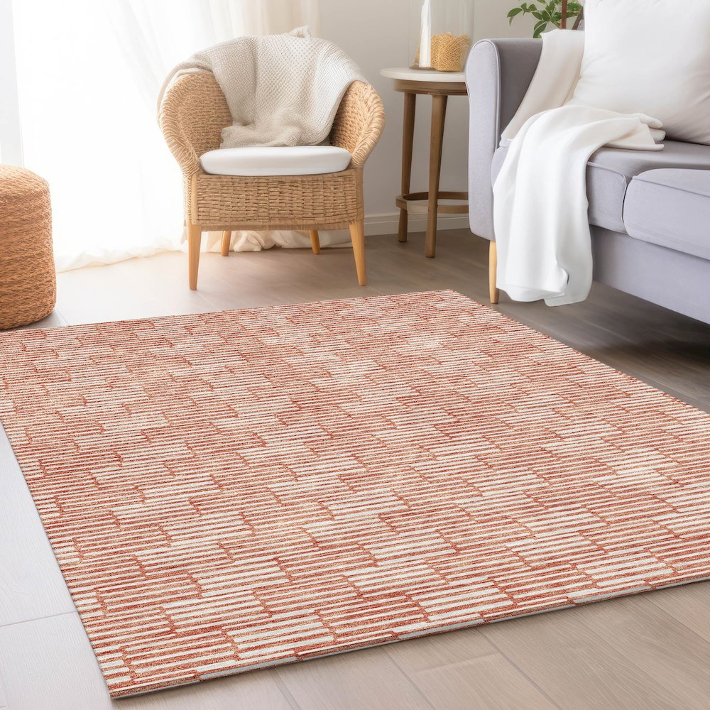 Premium Machine Washable Mayfield AMF918 Salmon 9' x 12' Rug. Picture 5