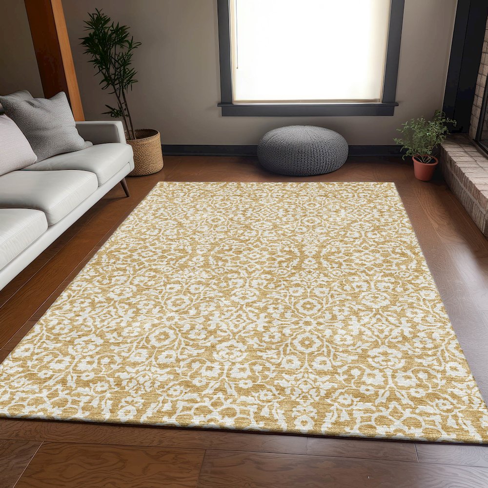 Premium Machine Washable Mayfield AMF920 Gold 9' x 12' Rug. Picture 6